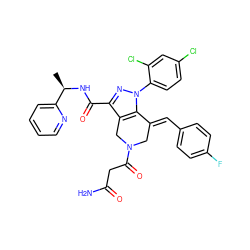 C[C@@H](NC(=O)c1nn(-c2ccc(Cl)cc2Cl)c2c1CN(C(=O)CC(N)=O)C/C2=C\c1ccc(F)cc1)c1ccccn1 ZINC001772585537