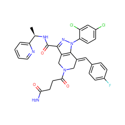 C[C@@H](NC(=O)c1nn(-c2ccc(Cl)cc2Cl)c2c1CN(C(=O)CCC(N)=O)C/C2=C\c1ccc(F)cc1)c1ccccn1 ZINC001772641296