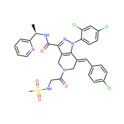 C[C@@H](NC(=O)c1nn(-c2ccc(Cl)cc2Cl)c2c1CN(C(=O)CNS(C)(=O)=O)C/C2=C\c1ccc(Cl)cc1)c1ccccn1 ZINC001772597982