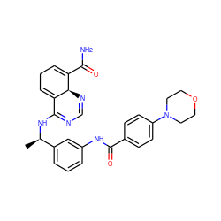 C[C@@H](NC1=NC=N[C@@H]2C(C(N)=O)=CCC=C12)c1cccc(NC(=O)c2ccc(N3CCOCC3)cc2)c1 ZINC000169700719