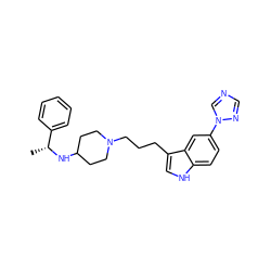 C[C@@H](NC1CCN(CCCc2c[nH]c3ccc(-n4cncn4)cc23)CC1)c1ccccc1 ZINC000013802567