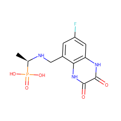 C[C@@H](NCc1cc(F)cc2[nH]c(=O)c(=O)[nH]c12)P(=O)(O)O ZINC000027852335