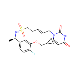 C[C@@H](NS(=O)(=O)CC/C=C/Cn1ccc(=O)[nH]c1=O)c1ccc(F)c(OCC2CC2)c1 ZINC000068197542