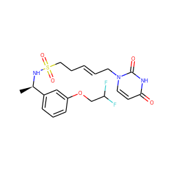 C[C@@H](NS(=O)(=O)CC/C=C/Cn1ccc(=O)[nH]c1=O)c1cccc(OCC(F)F)c1 ZINC000095560091