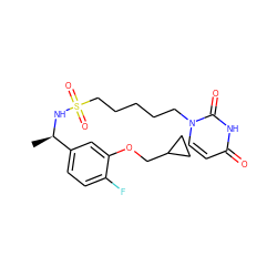 C[C@@H](NS(=O)(=O)CCCCCn1ccc(=O)[nH]c1=O)c1ccc(F)c(OCC2CC2)c1 ZINC000116101482