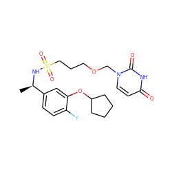 C[C@@H](NS(=O)(=O)CCCOCn1ccc(=O)[nH]c1=O)c1ccc(F)c(OC2CCCC2)c1 ZINC000068197531