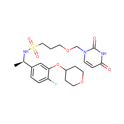 C[C@@H](NS(=O)(=O)CCCOCn1ccc(=O)[nH]c1=O)c1ccc(F)c(OC2CCOCC2)c1 ZINC000116100682