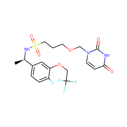 C[C@@H](NS(=O)(=O)CCCOCn1ccc(=O)[nH]c1=O)c1ccc(F)c(OCC(F)(F)F)c1 ZINC000116099037