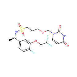 C[C@@H](NS(=O)(=O)CCCOCn1ccc(=O)[nH]c1=O)c1ccc(F)c(OCC(F)F)c1 ZINC000116100448