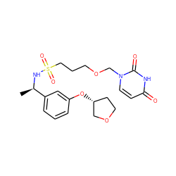 C[C@@H](NS(=O)(=O)CCCOCn1ccc(=O)[nH]c1=O)c1cccc(O[C@@H]2CCOC2)c1 ZINC000116098860