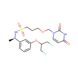 C[C@@H](NS(=O)(=O)CCCOCn1ccc(=O)[nH]c1=O)c1cccc(OC(CF)CF)c1 ZINC000116100565