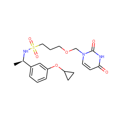 C[C@@H](NS(=O)(=O)CCCOCn1ccc(=O)[nH]c1=O)c1cccc(OC2CC2)c1 ZINC000116097666