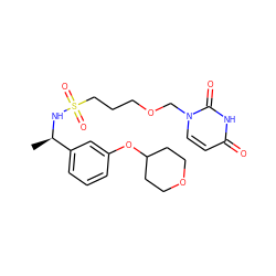 C[C@@H](NS(=O)(=O)CCCOCn1ccc(=O)[nH]c1=O)c1cccc(OC2CCOCC2)c1 ZINC000116100179