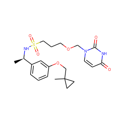 C[C@@H](NS(=O)(=O)CCCOCn1ccc(=O)[nH]c1=O)c1cccc(OCC2(C)CC2)c1 ZINC000116101395