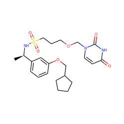 C[C@@H](NS(=O)(=O)CCCOCn1ccc(=O)[nH]c1=O)c1cccc(OCC2CCCC2)c1 ZINC000116100515