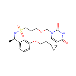 C[C@@H](NS(=O)(=O)CCCOCn1ccc(=O)[nH]c1=O)c1cccc(OCCC2CC2)c1 ZINC000116099859