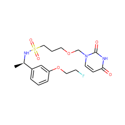 C[C@@H](NS(=O)(=O)CCCOCn1ccc(=O)[nH]c1=O)c1cccc(OCCF)c1 ZINC000169694390