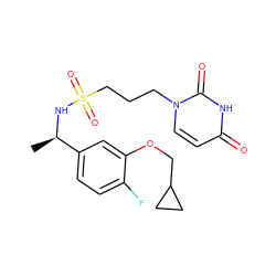 C[C@@H](NS(=O)(=O)CCCn1ccc(=O)[nH]c1=O)c1ccc(F)c(OCC2CC2)c1 ZINC000116097957