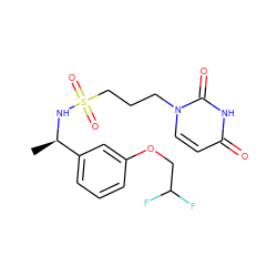 C[C@@H](NS(=O)(=O)CCCn1ccc(=O)[nH]c1=O)c1cccc(OCC(F)F)c1 ZINC000116650384