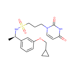 C[C@@H](NS(=O)(=O)CCCn1ccc(=O)[nH]c1=O)c1cccc(OCC2CC2)c1 ZINC000116101204