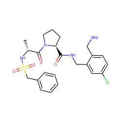 C[C@@H](NS(=O)(=O)Cc1ccccc1)C(=O)N1CCC[C@H]1C(=O)NCc1cc(Cl)ccc1CN ZINC000095579950