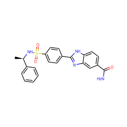 C[C@@H](NS(=O)(=O)c1ccc(-c2nc3cc(C(N)=O)ccc3[nH]2)cc1)c1ccccc1 ZINC000116014876