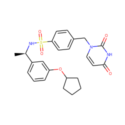 C[C@@H](NS(=O)(=O)c1ccc(Cn2ccc(=O)[nH]c2=O)cc1)c1cccc(OC2CCCC2)c1 ZINC000095559197