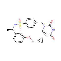 C[C@@H](NS(=O)(=O)c1ccc(Cn2ccc(=O)[nH]c2=O)cc1)c1cccc(OCC2CC2)c1 ZINC000095563578