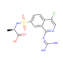 C[C@@H](NS(=O)(=O)c1ccc2c(Cl)cnc(N=C(N)N)c2c1)C(=O)O ZINC000014960764