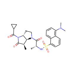 C[C@@H](NS(=O)(=O)c1cccc2c(N(C)C)cccc12)C(=O)N1CC[C@@H]2[C@@H]1[C@@H](C)C(=O)N2C(=O)C1CC1 ZINC000029469805