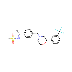 C[C@@H](NS(C)(=O)=O)c1ccc(CN2CCO[C@@H](c3cccc(C(F)(F)F)c3)C2)cc1 ZINC000261141616