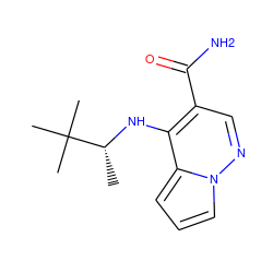 C[C@@H](Nc1c(C(N)=O)cnn2cccc12)C(C)(C)C ZINC000299822881