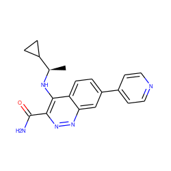 C[C@@H](Nc1c(C(N)=O)nnc2cc(-c3ccncc3)ccc12)C1CC1 ZINC000095587474