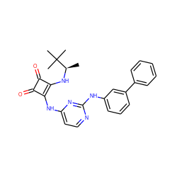 C[C@@H](Nc1c(Nc2ccnc(Nc3cccc(-c4ccccc4)c3)n2)c(=O)c1=O)C(C)(C)C ZINC000101595879