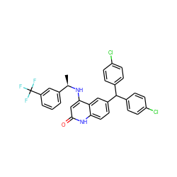 C[C@@H](Nc1cc(=O)[nH]c2ccc(C(c3ccc(Cl)cc3)c3ccc(Cl)cc3)cc12)c1cccc(C(F)(F)F)c1 ZINC001772634189