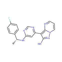 C[C@@H](Nc1cc(-c2c(N)nn3cccnc23)ncn1)c1ccc(F)cc1 ZINC000045316551