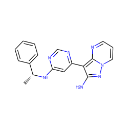 C[C@@H](Nc1cc(-c2c(N)nn3cccnc23)ncn1)c1ccccc1 ZINC000045261276