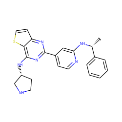 C[C@@H](Nc1cc(-c2nc(N[C@@H]3CCNC3)c3sccc3n2)ccn1)c1ccccc1 ZINC000223678238