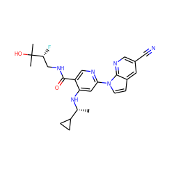 C[C@@H](Nc1cc(-n2ccc3cc(C#N)cnc32)ncc1C(=O)NC[C@@H](F)C(C)(C)O)C1CC1 ZINC001772633884