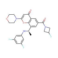 C[C@@H](Nc1cc(F)cc(F)c1)c1cc(C(=O)N2CC(F)C2)cc2c(=O)cc(N3CCOCC3)oc12 ZINC000116737297