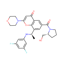 C[C@@H](Nc1cc(F)cc(F)c1)c1cc(C(=O)N2CCC[C@@H]2CO)cc2c(=O)cc(N3CCOCC3)oc12 ZINC000116737440