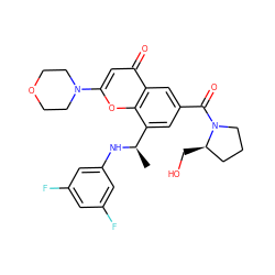 C[C@@H](Nc1cc(F)cc(F)c1)c1cc(C(=O)N2CCC[C@H]2CO)cc2c(=O)cc(N3CCOCC3)oc12 ZINC000116737450