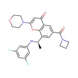 C[C@@H](Nc1cc(F)cc(F)c1)c1cc(C(=O)N2CCC2)cc2c(=O)cc(N3CCOCC3)oc12 ZINC000116735339