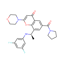 C[C@@H](Nc1cc(F)cc(F)c1)c1cc(C(=O)N2CCCC2)cc2c(=O)cc(N3CCOCC3)oc12 ZINC000116736432