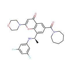 C[C@@H](Nc1cc(F)cc(F)c1)c1cc(C(=O)N2CCCCCC2)cc2c(=O)cc(N3CCOCC3)oc12 ZINC000116735276