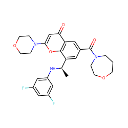 C[C@@H](Nc1cc(F)cc(F)c1)c1cc(C(=O)N2CCCOCC2)cc2c(=O)cc(N3CCOCC3)oc12 ZINC000116739618