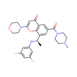 C[C@@H](Nc1cc(F)cc(F)c1)c1cc(C(=O)N2CCN(C)CC2)cc2c(=O)cc(N3CCOCC3)oc12 ZINC000116737143