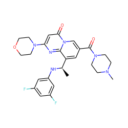 C[C@@H](Nc1cc(F)cc(F)c1)c1cc(C(=O)N2CCN(C)CC2)cn2c(=O)cc(N3CCOCC3)nc12 ZINC000299829209