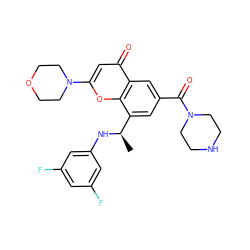 C[C@@H](Nc1cc(F)cc(F)c1)c1cc(C(=O)N2CCNCC2)cc2c(=O)cc(N3CCOCC3)oc12 ZINC000116737796