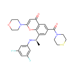 C[C@@H](Nc1cc(F)cc(F)c1)c1cc(C(=O)N2CCSCC2)cc2c(=O)cc(N3CCOCC3)oc12 ZINC000116735287